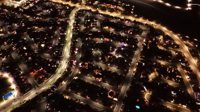drone, city, night, las vegas