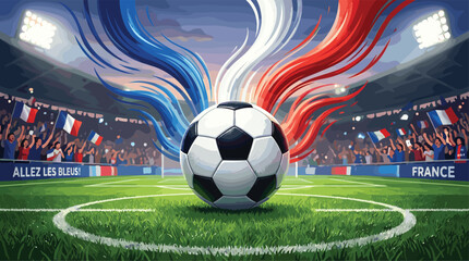 Soccer Ball on Stadium Field with Dynamic Tricolor Smoke and Cheering Football Fans Illustration © Akhi's Vectornest