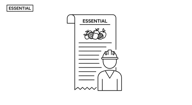 Essential Worker with Grocery List and Produce - Essential Items