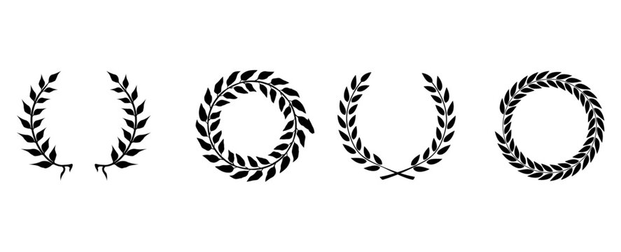 Laurel Wreath Leaf Circle Victory Award Ornament Vector Set