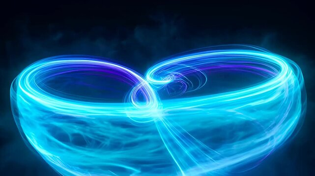 Abstract wave of colourful vibrant flowing light swirling bowl form dark blue background, glowing motion and energy with abstract colourful vibrant flowing smoke swirl and abstract colourful vibrant