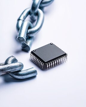 Technology breakthrough chip and chain concept studio setting digital art minimalistic viewpoint
