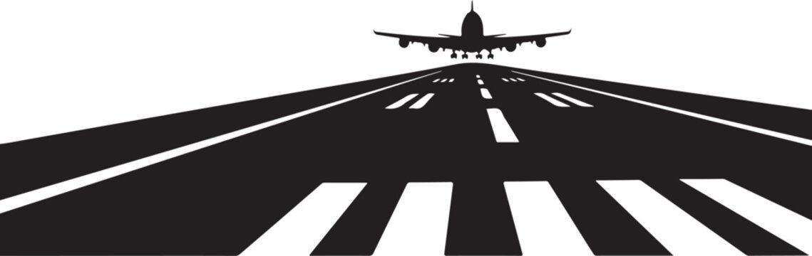 Airplane taking off on a runway takeoff silhouette