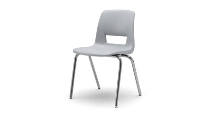 Fototapeta premium A single gray chair sits alone in a white empty room interior