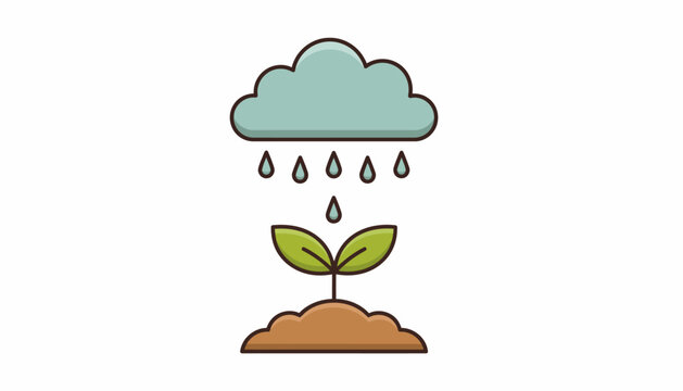 Plant growing under rain, green seedling sprout, raincloud with droplets, eco friendly icon, nature symbol