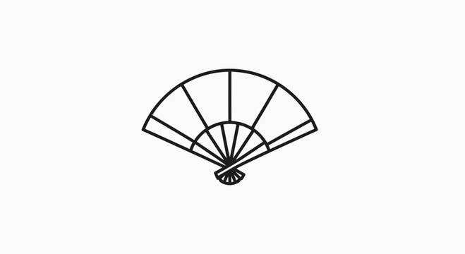 Minimalist black outline of a Japanese folding fan on a white background