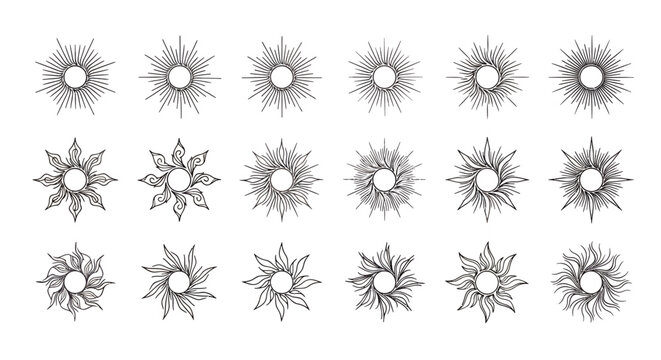 Series of grayscale starburst icons arranged in a neat grid for decorative graphic resources.