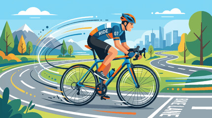 Fototapeta premium Professional cyclist riding a road bike with speed motion blur.