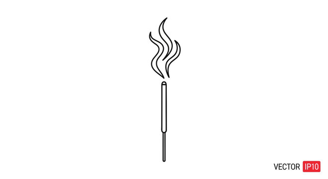Single Burning Sparkler Stick with Flames, Isolated on White Background, Celebration Element