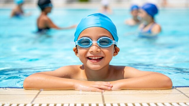 Child smiling in swimming pool