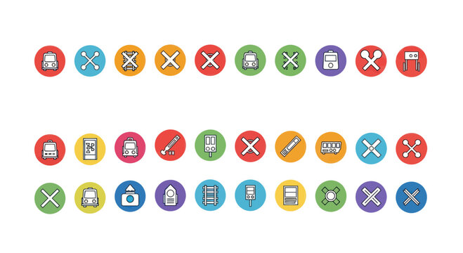 Set of Circular Icons Railway Signs and Symbols, Transportation Symbols