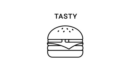 Fototapeta premium Tasty Burger Icon - Simple Line Art for Fast Food and Restaurant Branding