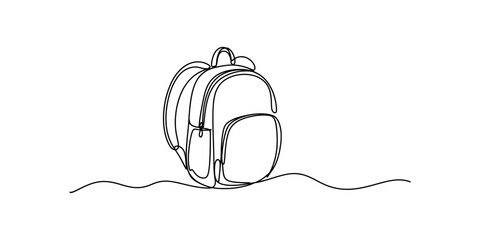 Minimalist single line drawing of a backpack, simple and clean design Vector, illustration © Badhon_Art Gallery