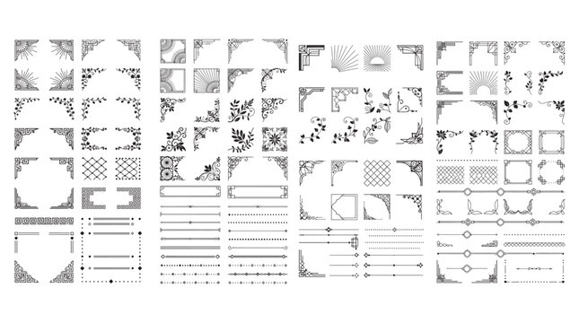 Vintage Ornamental Frames, Corners, Borders and Decorative Label Elements Vector Design Set 