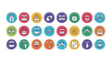 Set of Icons for Public Transportation, Subway, Train, and Travel Services © Depadepo