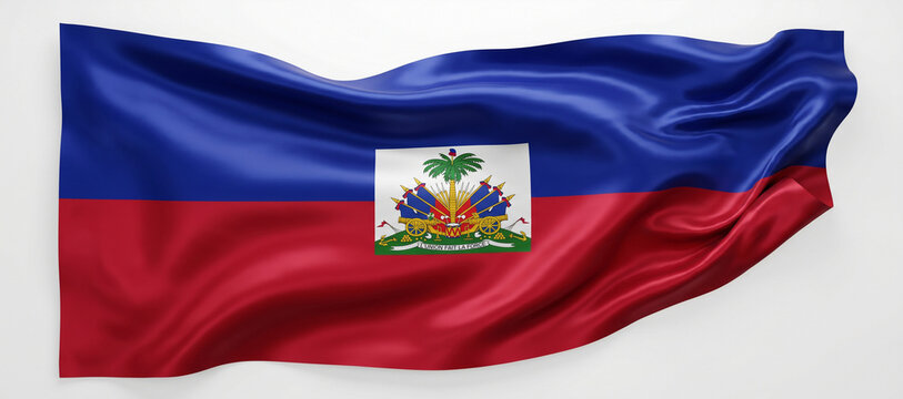 Haiti National Flag Waving in Wind Republic of Haiti Caribbean Country Symbol 