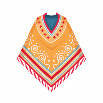 Colorful Mexican Poncho with Fringes