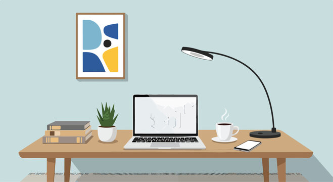 A cluttered desk with office supplies