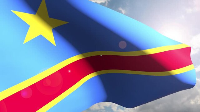 Democratic Republic of the Congo Flag Fluttering Gracefully Against the Open Sky