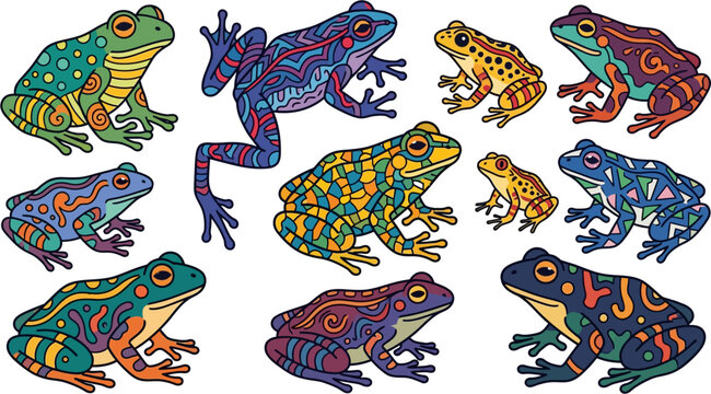 Intricate Mosaic Patterned Frogs and Amphibians