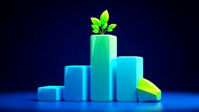 Modern SaaS Graphic: ESG Investment Growth - 3D Claymorphism in Aurora Green