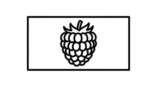 Simple Line Art Icon of a Raspberry Fruit on a White Rectangular Background