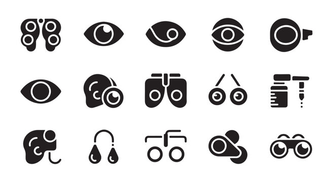 Eye care and ophthalmology icons vector illustration set.