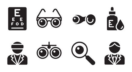 Fototapeta premium Medical eye care and ophthalmology related icon vector set.