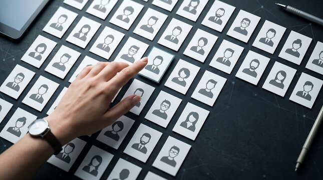 Hand pointing at icon profile for target audience marketing