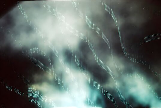 Abstract Flowing Binary Code Data Stream On Dark Background Representing Digital Technology And Cybersecurity
