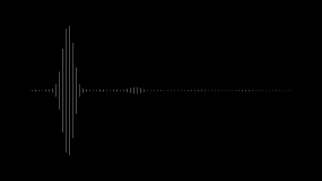 Minimalist vertical audio waveform visualization featuring dynamic pulsing sound frequencies and rhythmic digital signal patterns on a clean black background, for modern multimedia, and tech projects