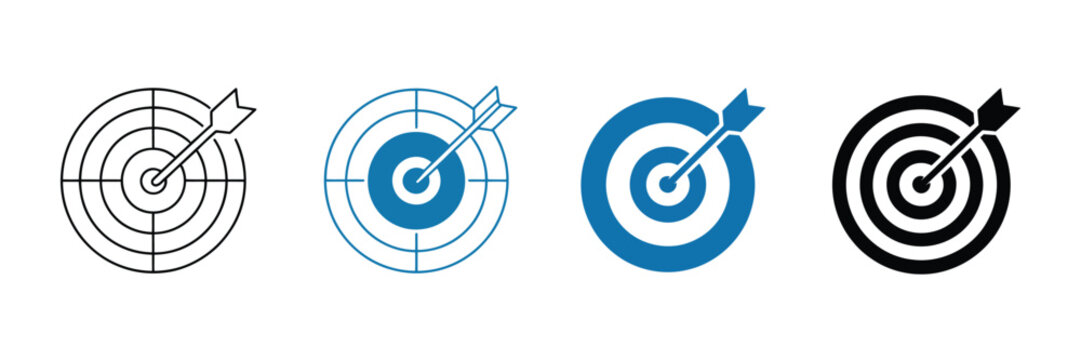 Target and goal abstract darts icon vector illustration with four unique thin line style concepts