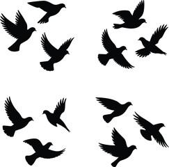 Fototapeta premium Flying Bird Silhouette Collection with Black Dove and Pigeon Shapes Isolated Vector Design Elements