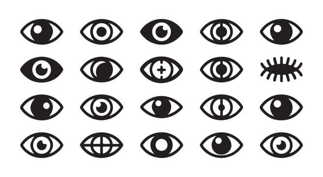 Human eye vision icon set with various iris and pupil style.