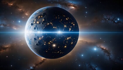 Obraz premium Earth from Space with Illuminated City Lights and Cosmic Background