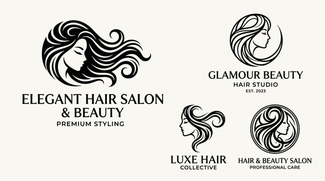 Black and white hair salon logos.