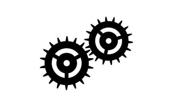 2d Gears animation featuring two black rotating cogs on a transparent background for business process concept