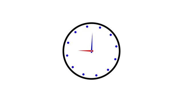 Minimalist analog wall clock featuring smoothly rotating red and blue hands on a clean white background, representing time management, business deadlines, productivity, and punctuality