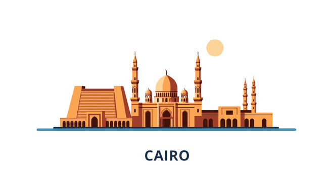 Cairo Egypt Skyline with Islamic Mosque and Historic Landmarks