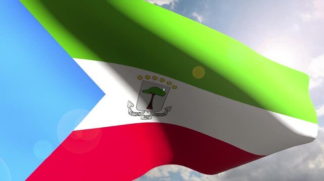 Equatorial Guinea Flag Fluttering Gracefully Against the Open Sky