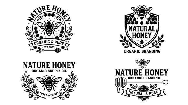 Black and white honey bee logos.