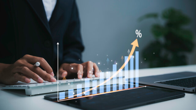 Business growth analytics concept with financial chart investment monitoring digital strategy performance productivity profit planning corporate technology dashboard management optimization