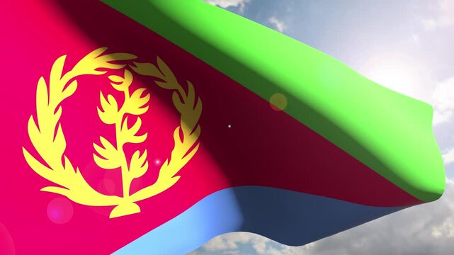  Eritrea Flag Fluttering Gracefully Against the Open Sky