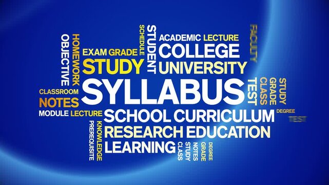 Syllabus animated word cloud-text design animation tag kinetic typography seamless loop.