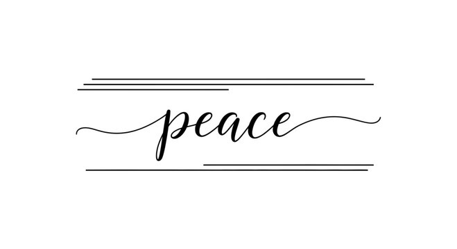 Elegant 'Peace' Calligraphy with Decorative Lines on White Background