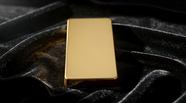 Golden Rectangular Object on Dark Fabric - A Luxurious Composition.