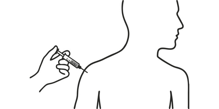 silhouette of a nurse injecting a needle into a patient's shoulder