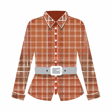 Brown Plaid Shirt with Belt