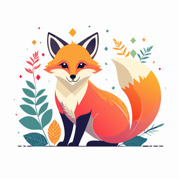Cute Cartoon Fox Illustration with Autumn Leaves