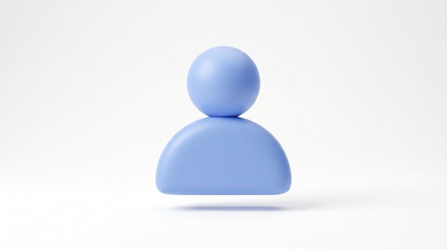 3D icon of a  minimalist person icon in soft blue, floating in space.  isolated on solid white background